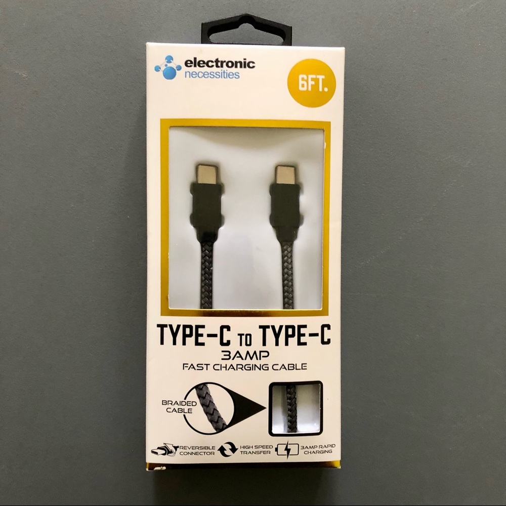 Electronic Necessities Type C to Type C 6 ft. Braided Charging Cable NWT